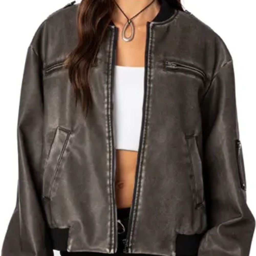VAVA WASHED FAUX LEATHER BOMBER